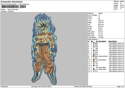 Goku 1912 Embroidery File 6 sizes