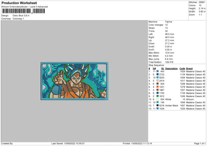 Goku Blue Embroidery File 5 sizes