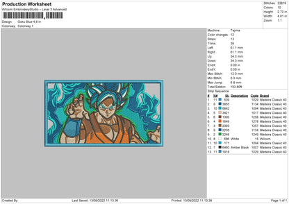 Goku Blue Embroidery File 5 sizes