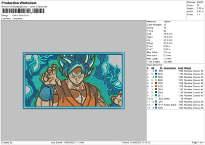 Goku Blue Embroidery File 5 sizes