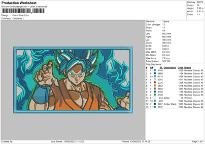 Goku Blue Embroidery File 5 sizes