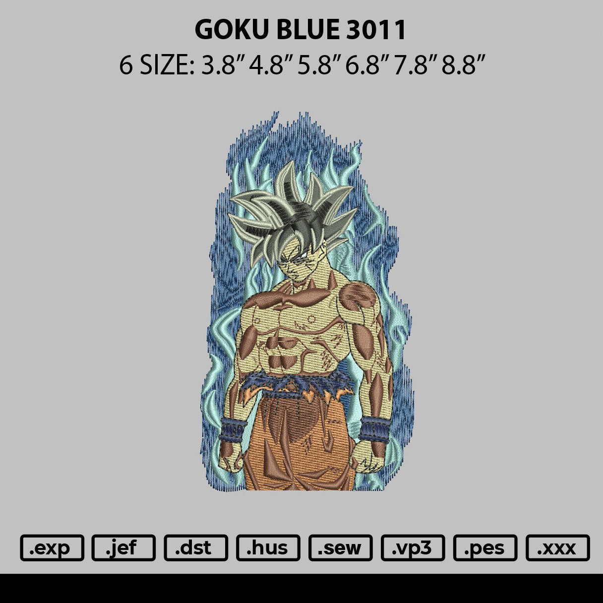 Goku Blue 3011 Embroidery File 6 sizes