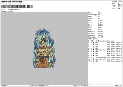 Goku Blue 3011 Embroidery File 6 sizes