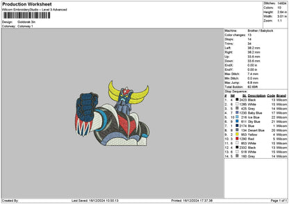 Goldorak Embroidery File 6 sizes