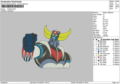 Goldorak Embroidery File 6 sizes
