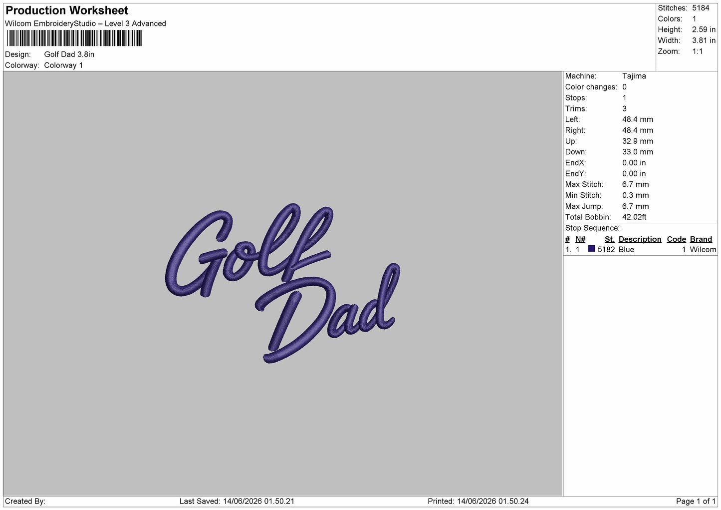 Dad Text 1406b Embroidery Machine Design File 6 sizes