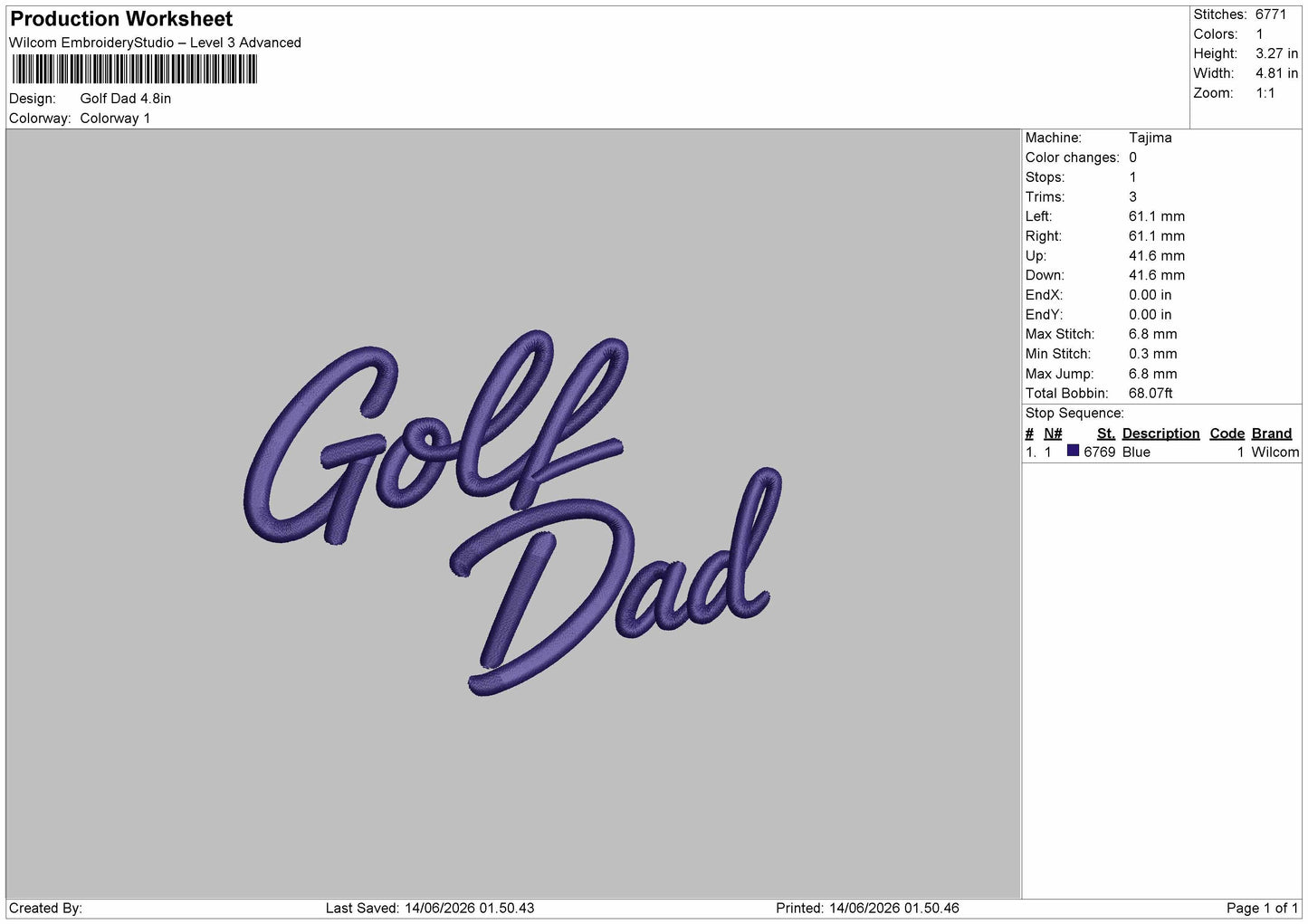 Dad Text 1406b Embroidery Machine Design File 6 sizes