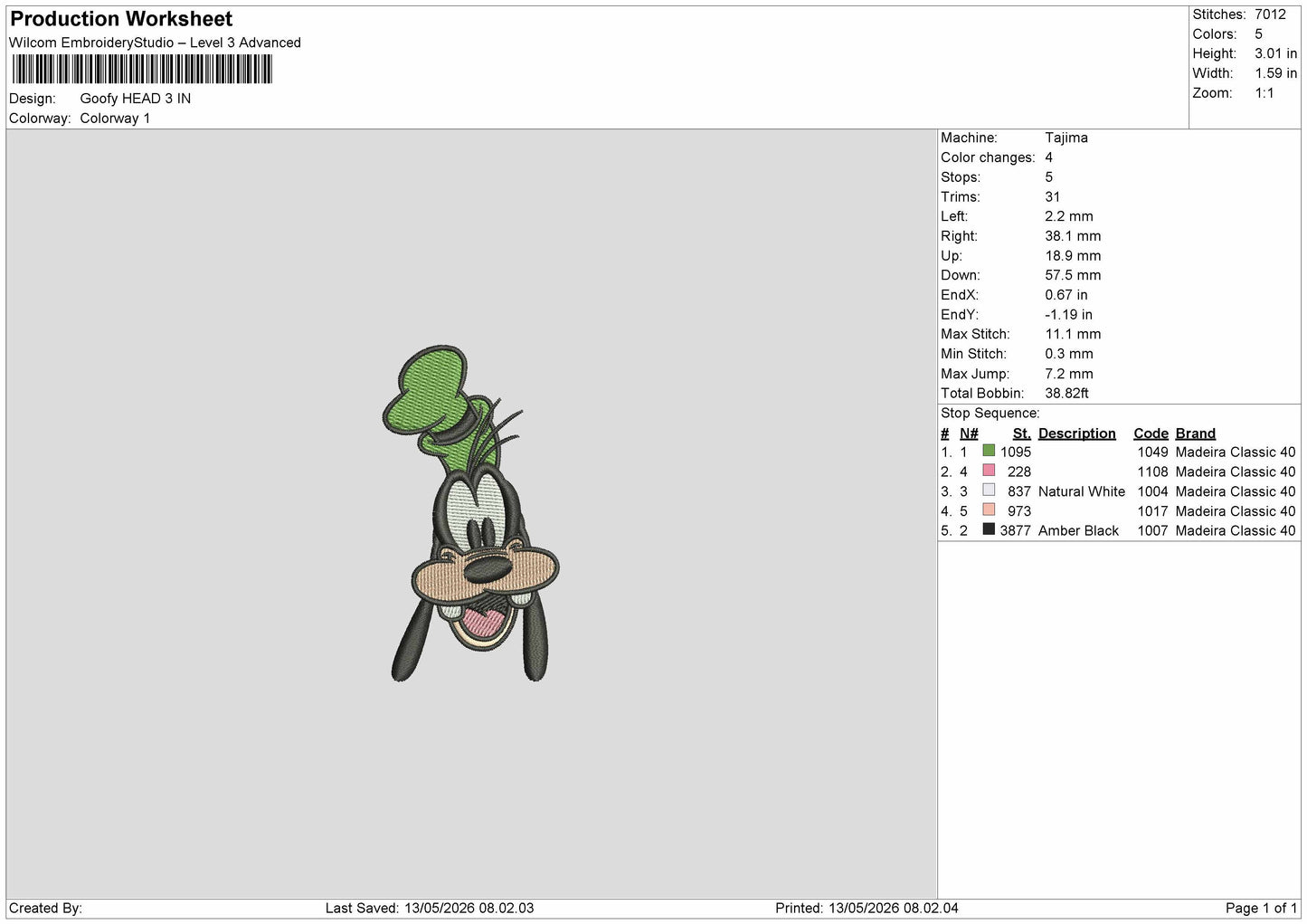 Goofyhead 001 Embroidery File 6 sizes