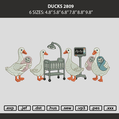 Ducks 2809 Embroidery Machine Design File 6 sizes