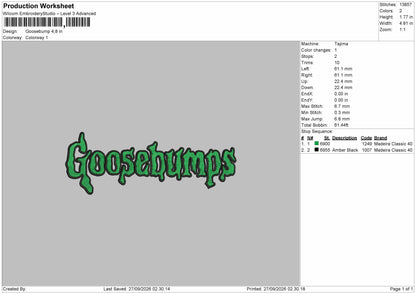 Goosebump Text Embroidery Machine Design File 6 sizes