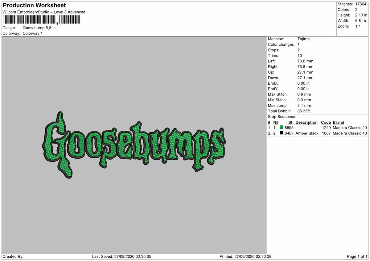 Goosebump Text Embroidery Machine Design File 6 sizes