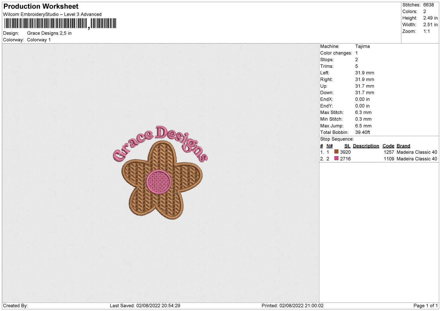 Grace Designs Embroidery File 5 sizes
