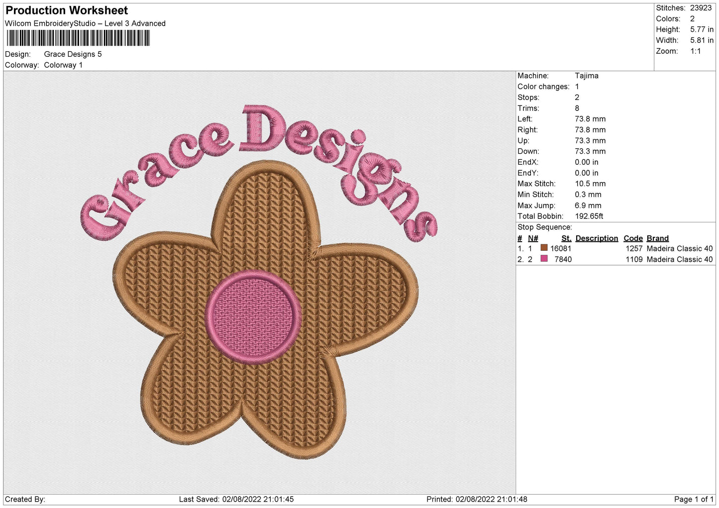 Grace Designs Embroidery File 5 sizes