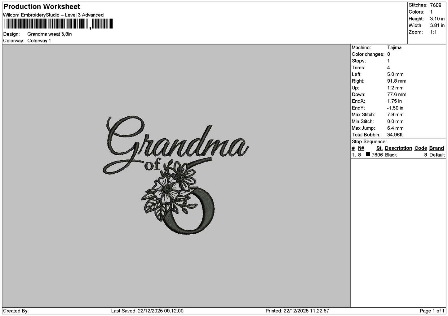 Grandmatext 2212 Embroidery File 6 sizes