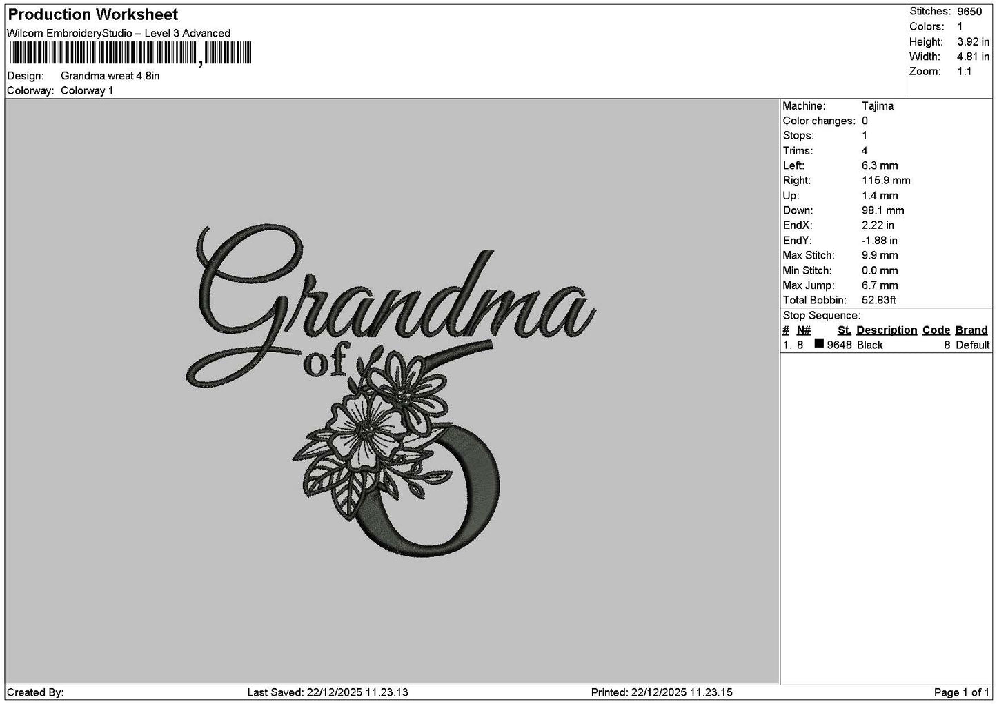 Grandmatext 2212 Embroidery File 6 sizes
