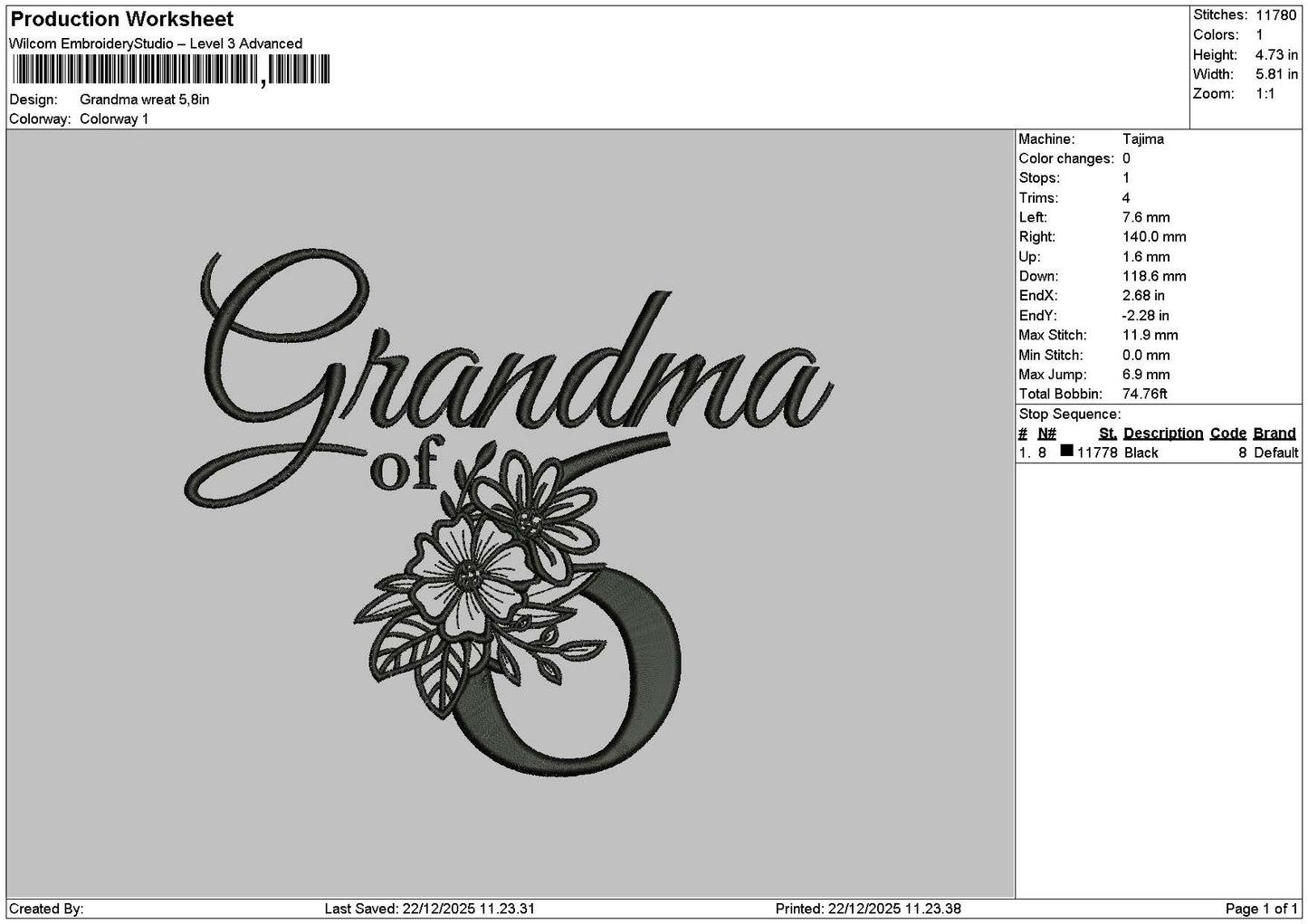 Grandmatext 2212 Embroidery File 6 sizes