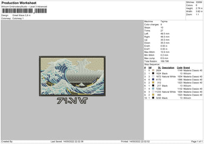 Great Wave Embroidery File 4 size