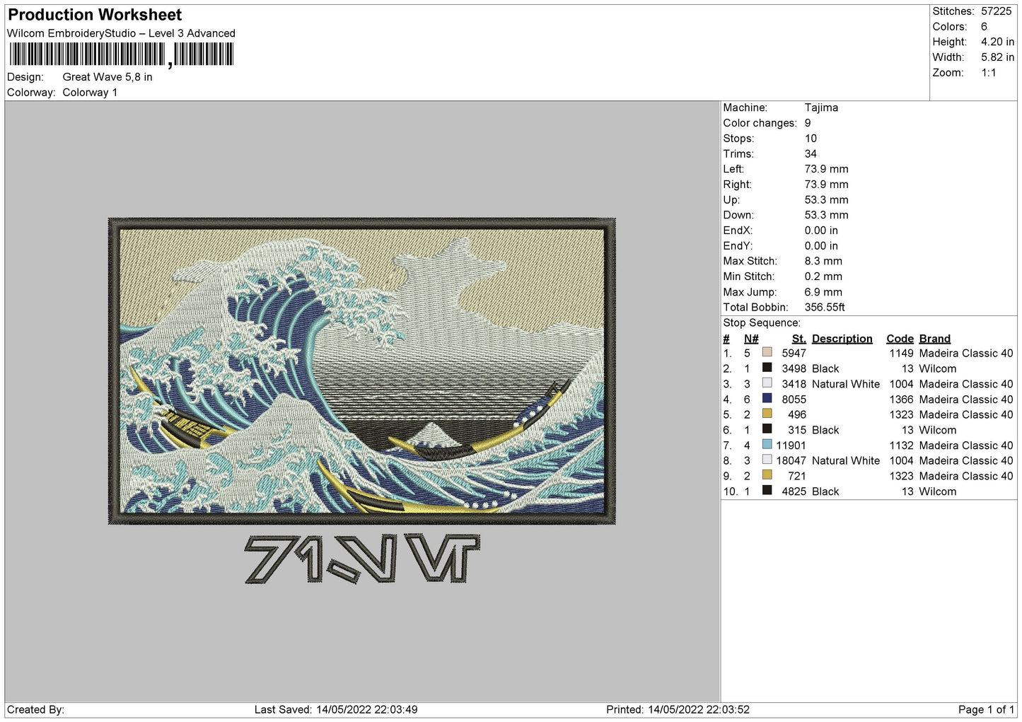 Great Wave Embroidery File 4 size