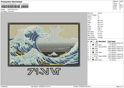 Great Wave Embroidery File 4 size