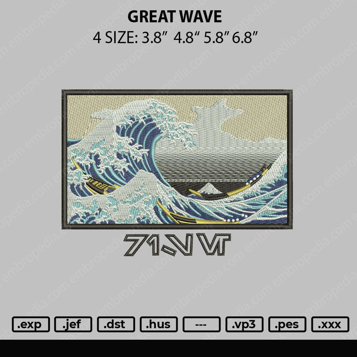 Great Wave Embroidery File 4 size