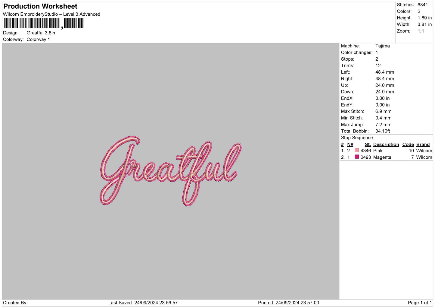 Greatfultext 01 Embroidery File 6 sizes