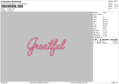 Greatfultext 01 Embroidery File 6 sizes