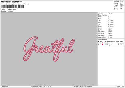 Greatfultext 01 Embroidery File 6 sizes