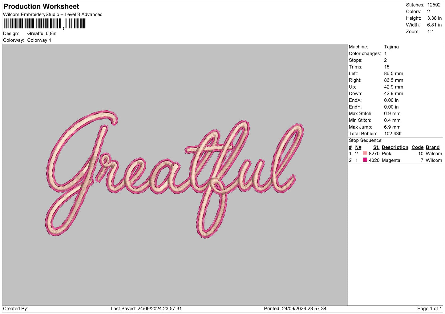Greatfultext 01 Embroidery File 6 sizes