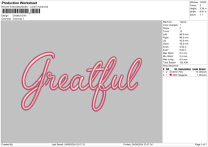 Greatfultext 01 Embroidery File 6 sizes