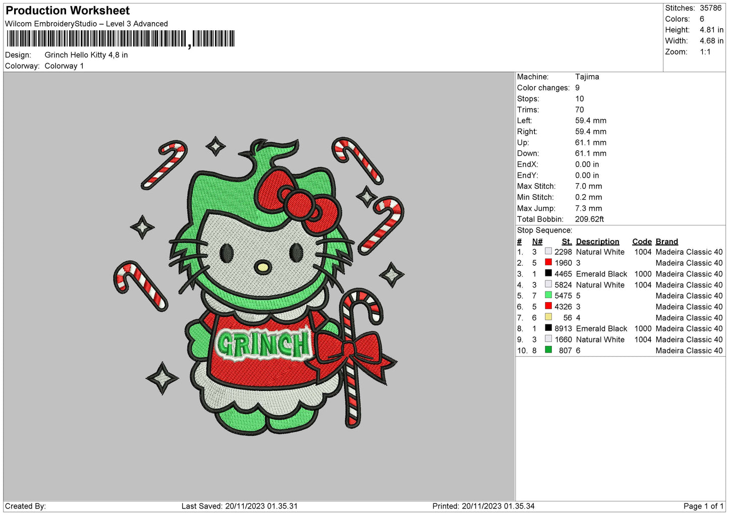 Kitty Green Embroidery File 6 sizes