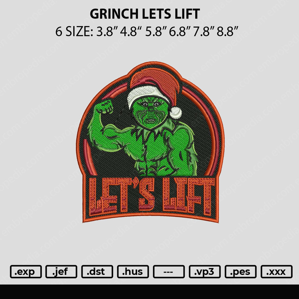 Grinch Lets Lift Embroidery File 6 sizes