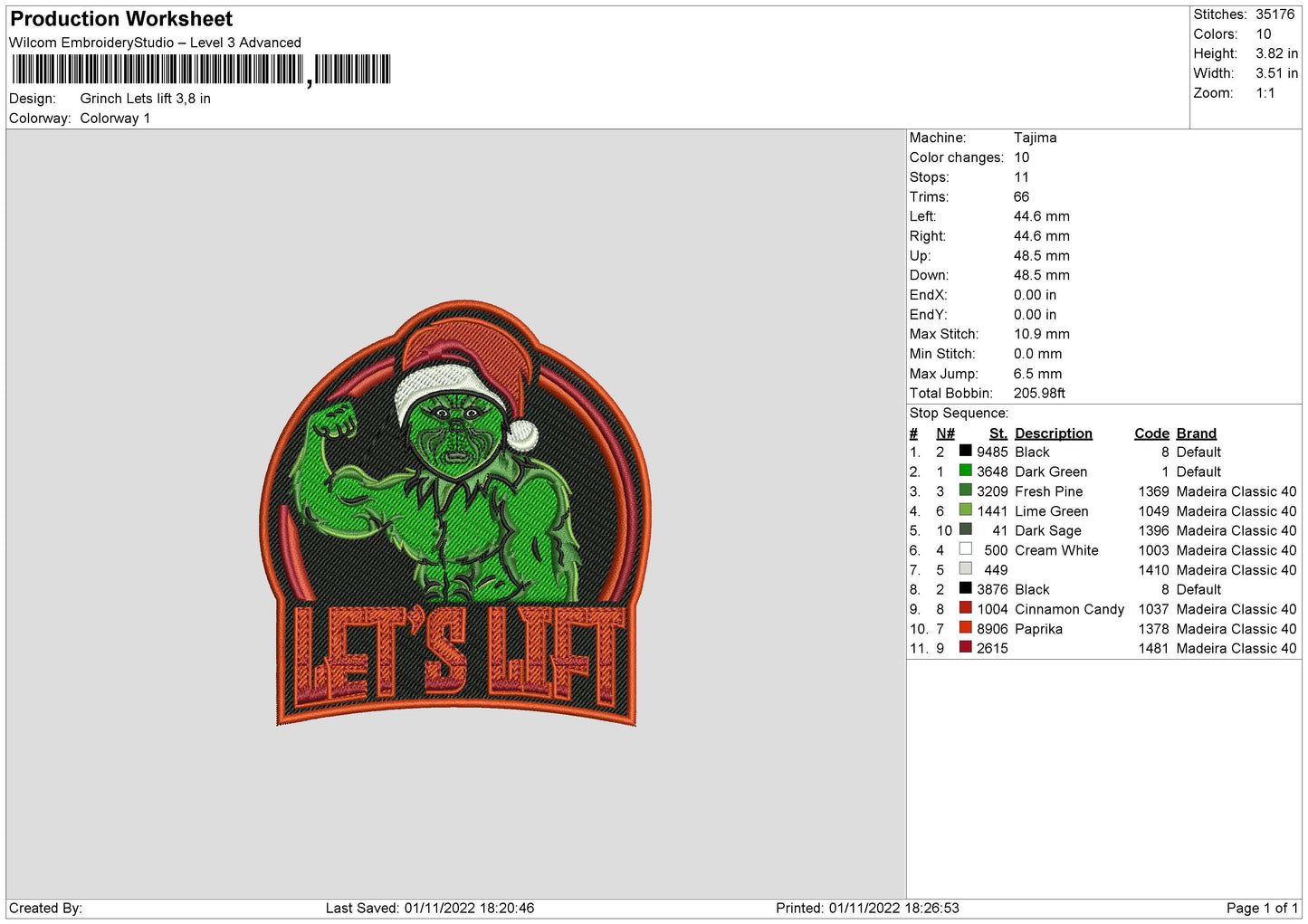 Grinch Lets Lift Embroidery File 6 sizes