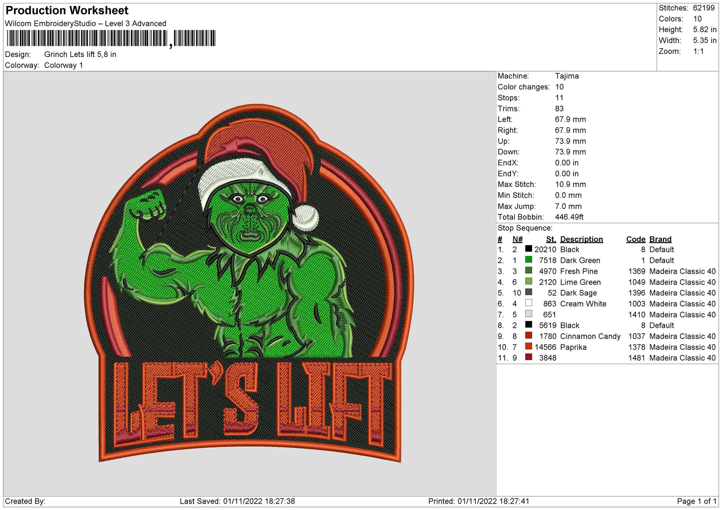 Grinch Lets Lift Embroidery File 6 sizes