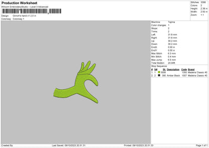 Grinchs Hand V1 Embroidery File 6 sizes