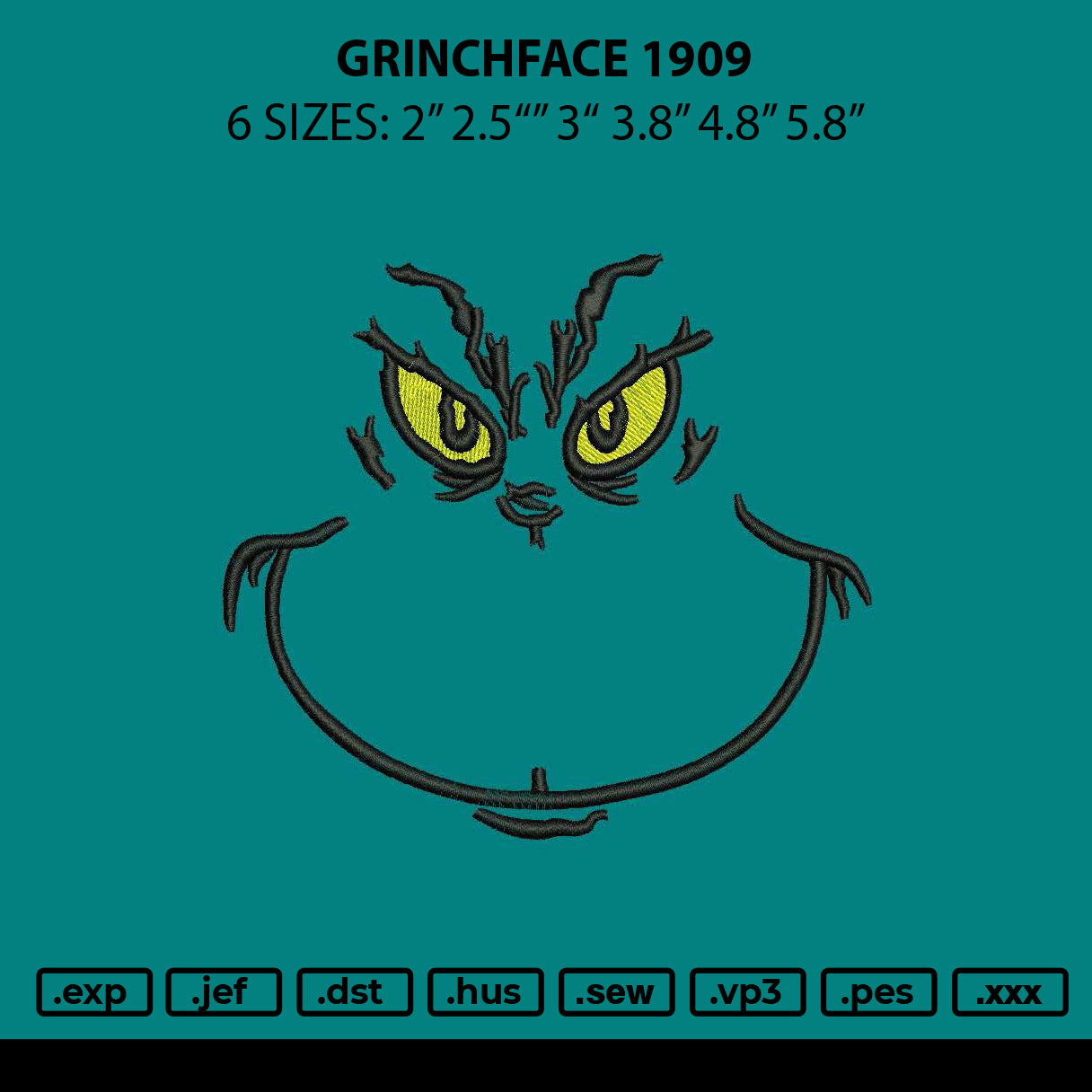 Grinchface 1909 Embroidery File 6 sizes