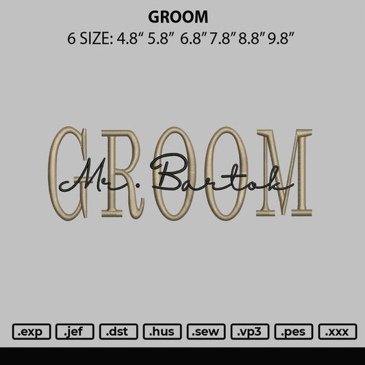 Groom Embroidery File 6 sizes