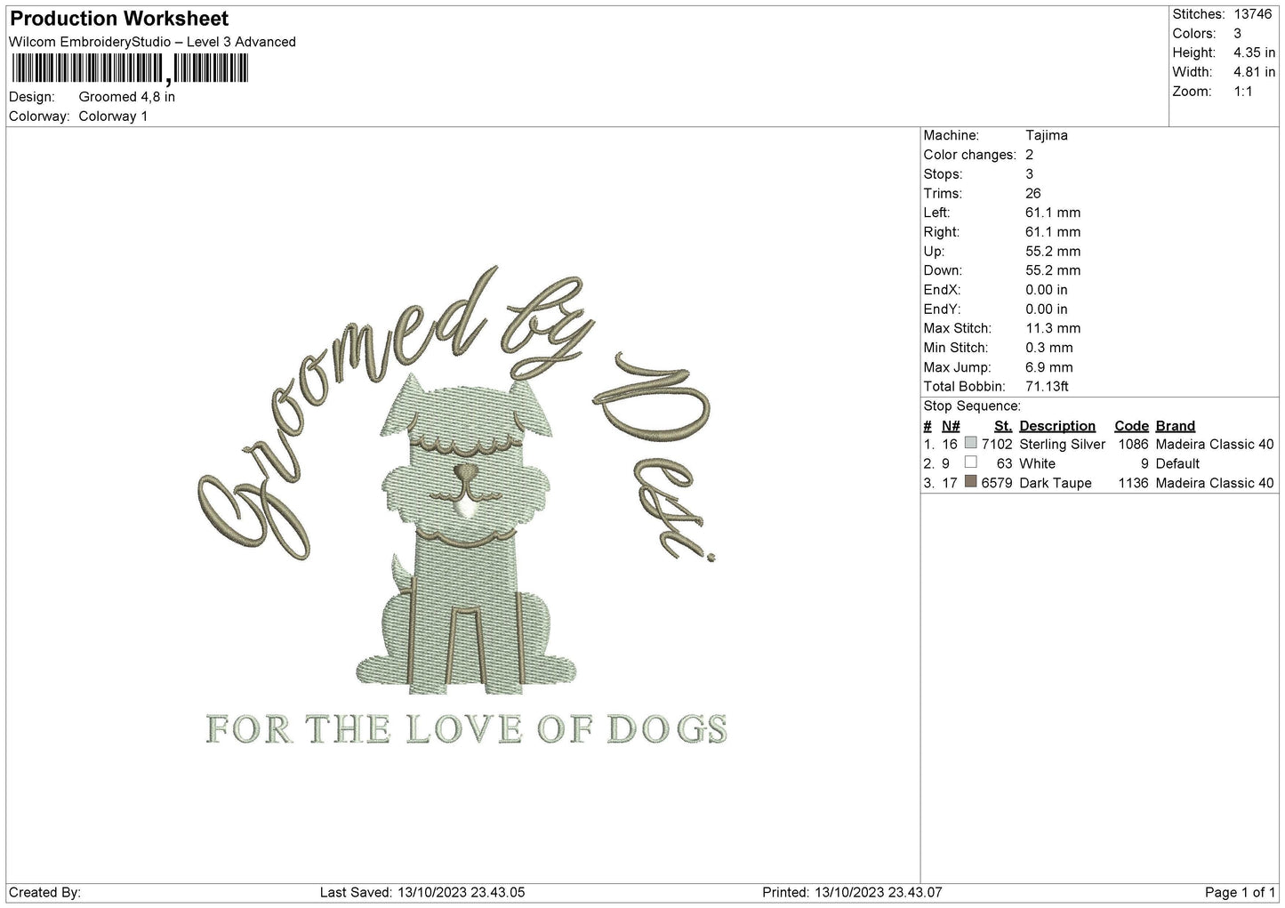 Groomed Embroidery File 6 sizes