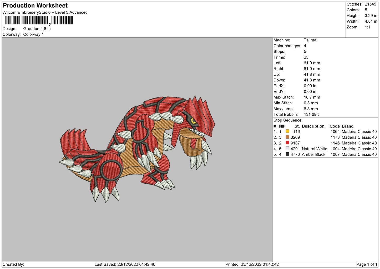 Groudon Embroidery File 6 sizes