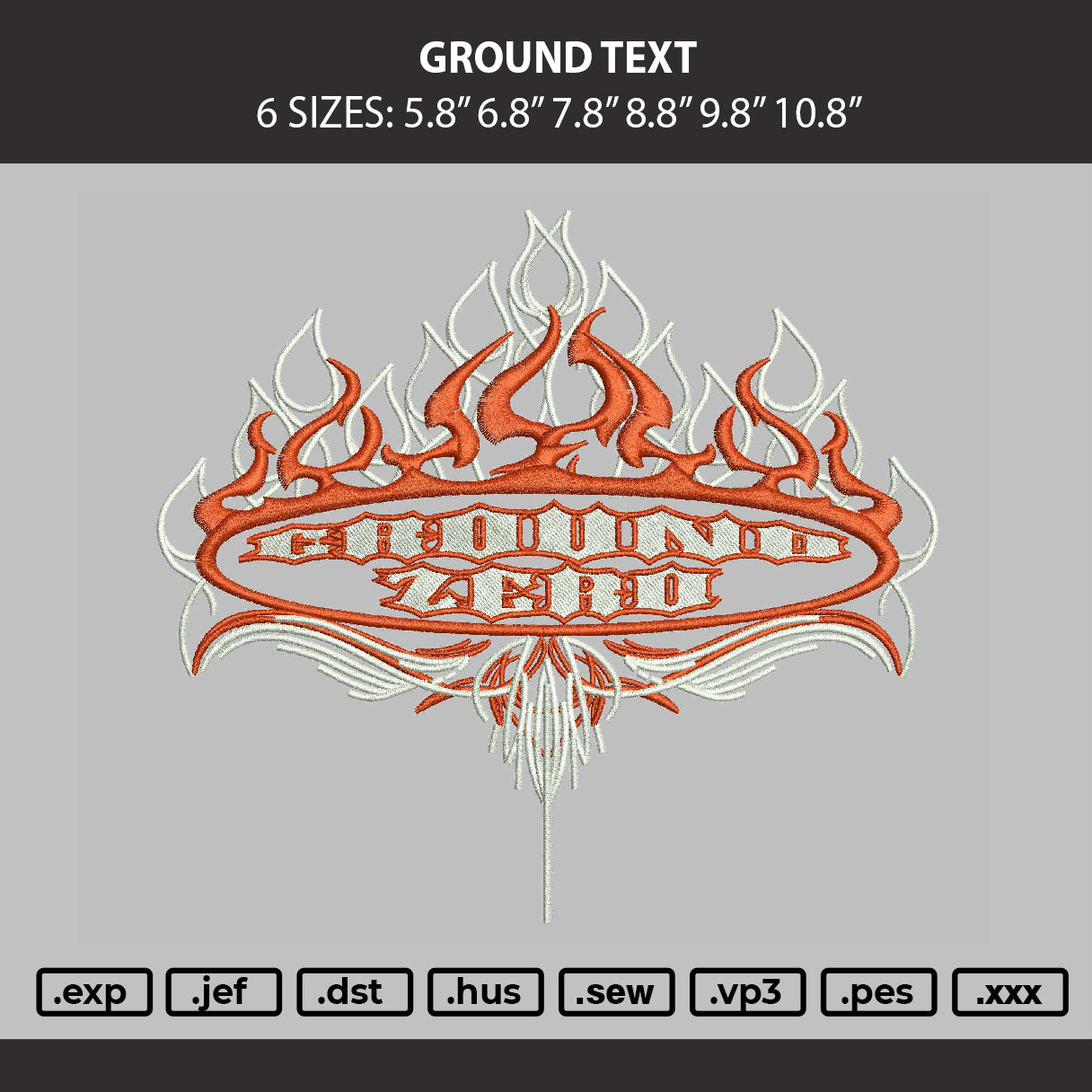 Ground Text Embroidery Machine Design File 6 sizes