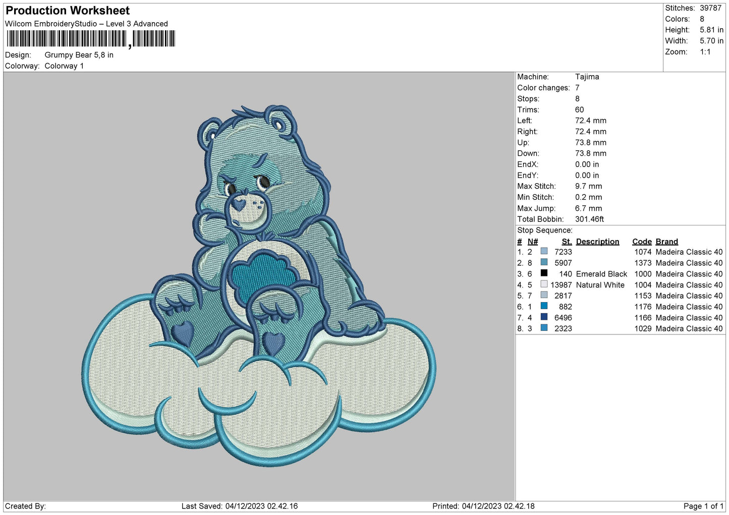 Bear Blue Embroidery File 6 sizes