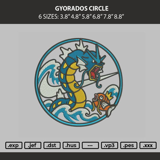 Gyarados Circle Embroidery Machine Design File 6 sizes