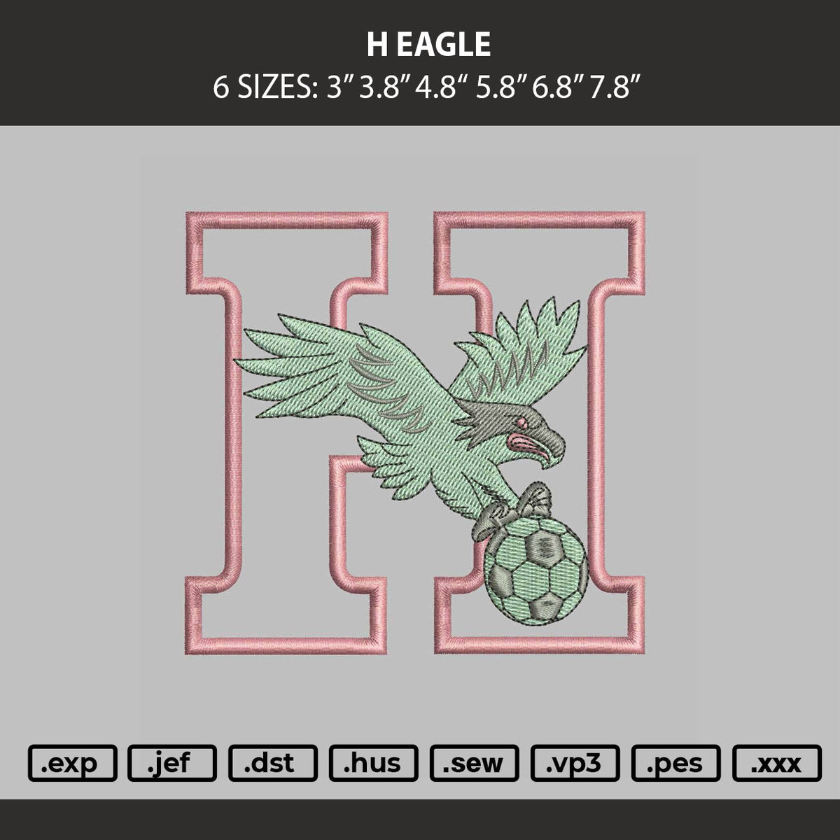 H Eagle Embroidery Machine Design File 6 sizes