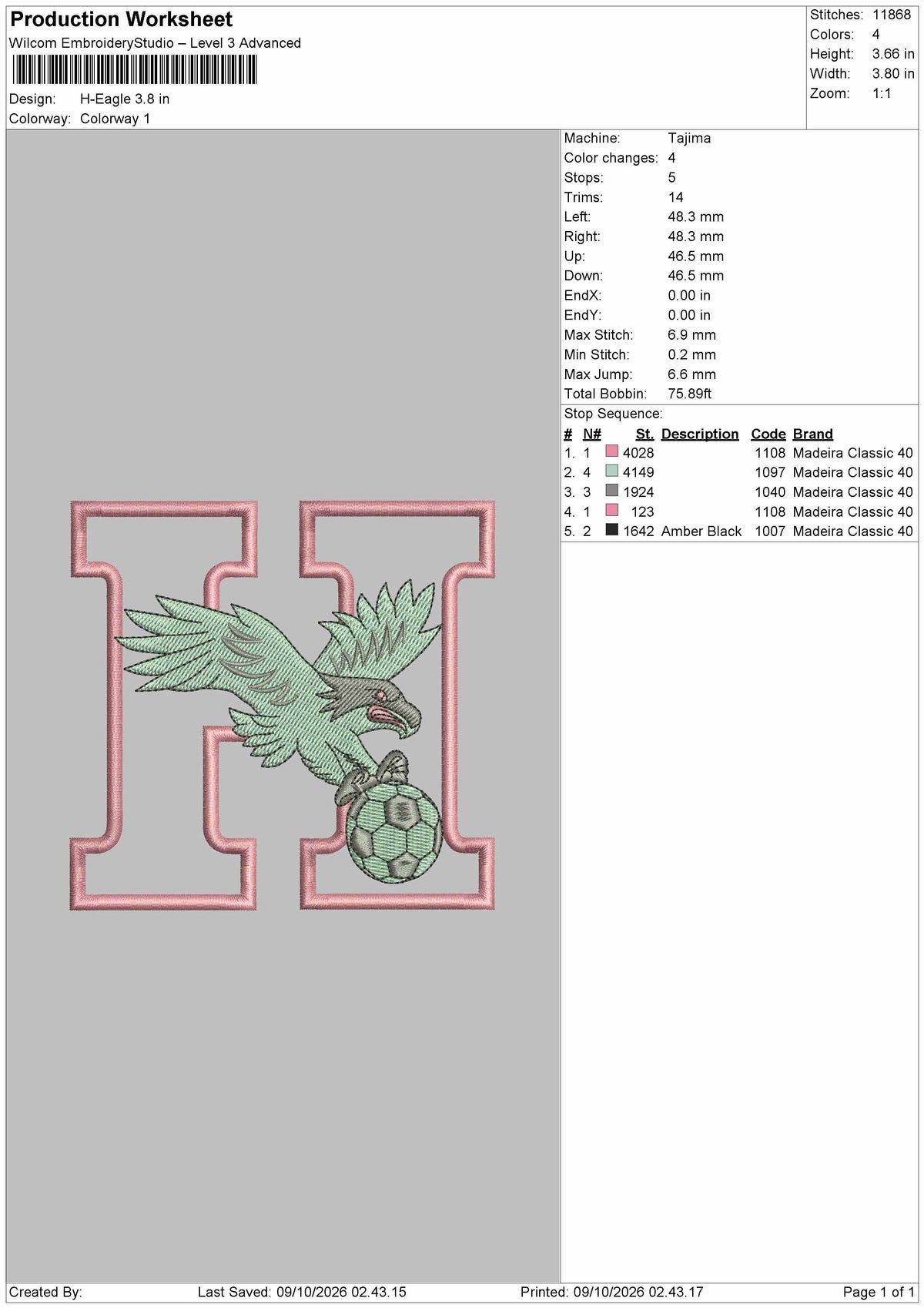 H Eagle Embroidery Machine Design File 6 sizes