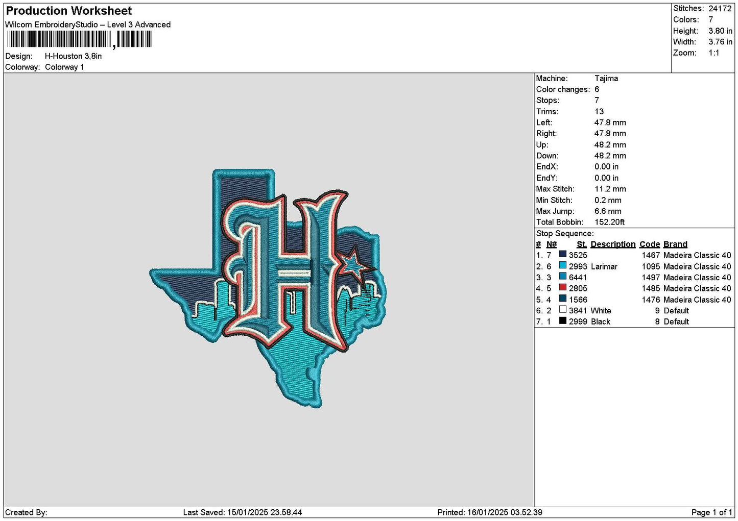 Houstontext Blue Embroidery File 6 sizes
