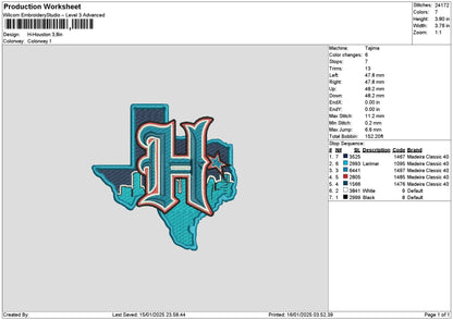 Houstontext Blue Embroidery File 6 sizes