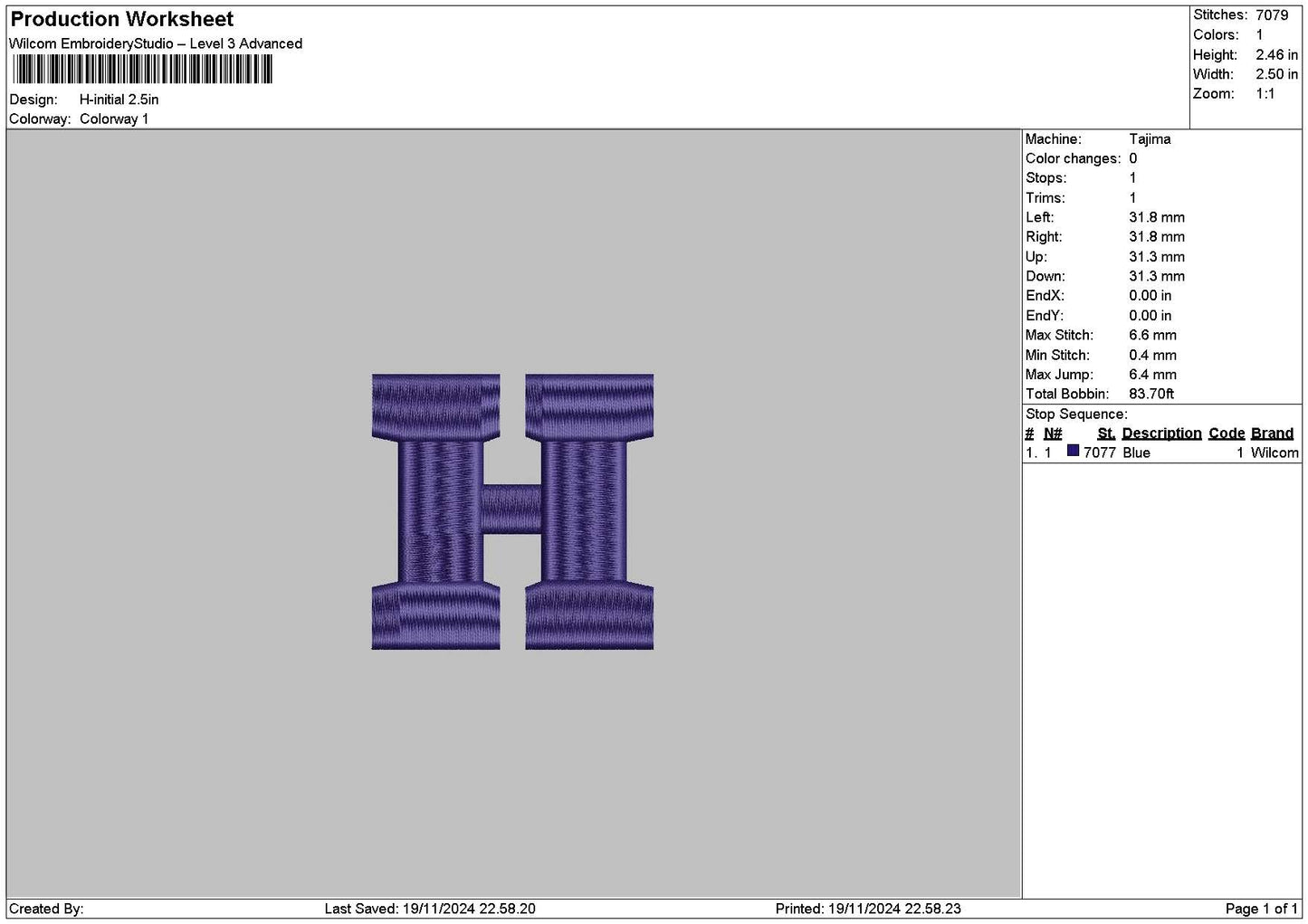 H Initial Embroidery File 6 sizes