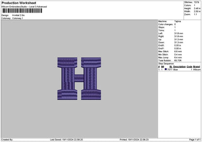 H Initial Embroidery File 6 sizes