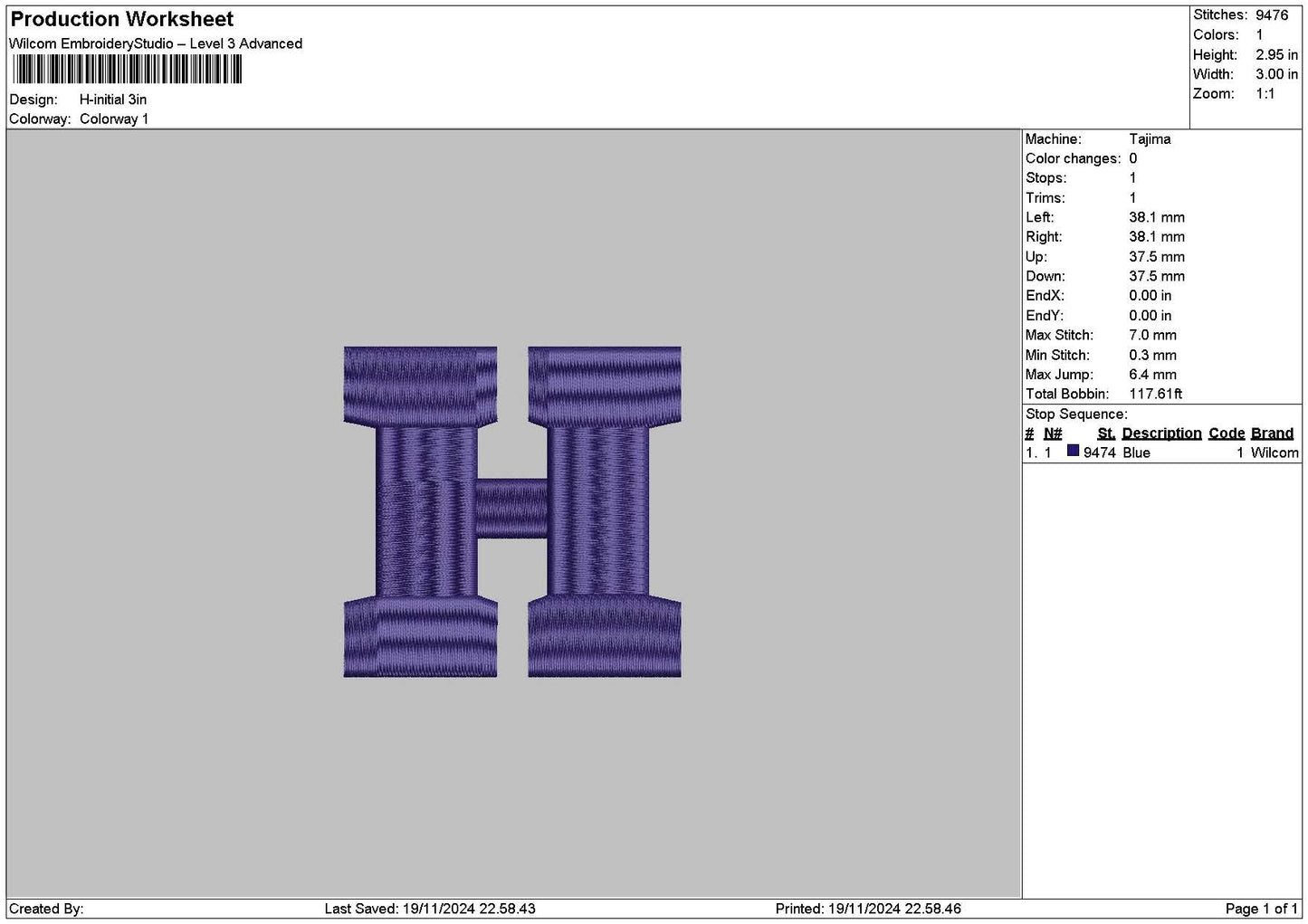 H Initial Embroidery File 6 sizes