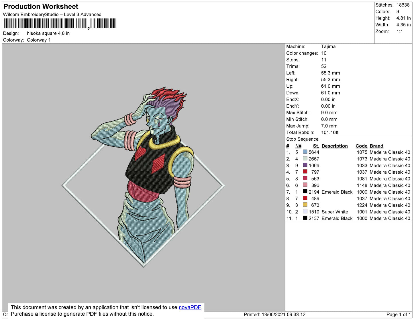 Hisoka Square Embroidery File 4 size