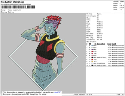 Hisoka Square Embroidery File 4 size
